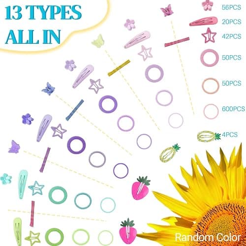 IKOCO 826PCS Hair Accessories for Girls, Elastic Hair Ties with Colorful Clips and Tools thumbnail 5