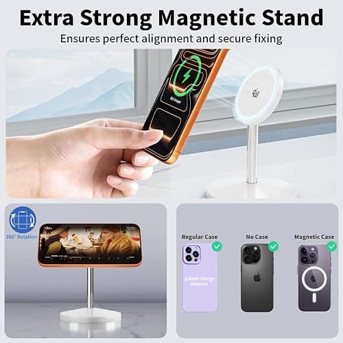 Magnetic Wireless Charger iPhone Stand,Qi2-Certified 25W Mag-Safe Charger Fast Charging Stand 35W USB C Adapter 6FT Cable Wireless Fast Charging Station for iPhone 17 Pro Max/17/16/15/14/13/12,AirPods thumbnail 4
