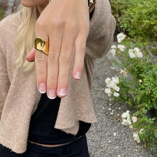 14K Gold Plated Chunky Statement Ring for Women | Stainless Steel Hypoallergenic Wide Stackable Rings thumbnail 5