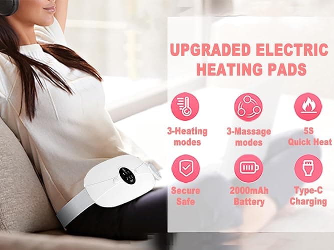 Portable Cordless Heating Pad, Electric Waist Belt Device, Heating Pad for Back Pain, 3-Speed Adjustment, Portable Electric Fast Heating Belly Wrap Belt for Women and Girl (White) thumbnail 2