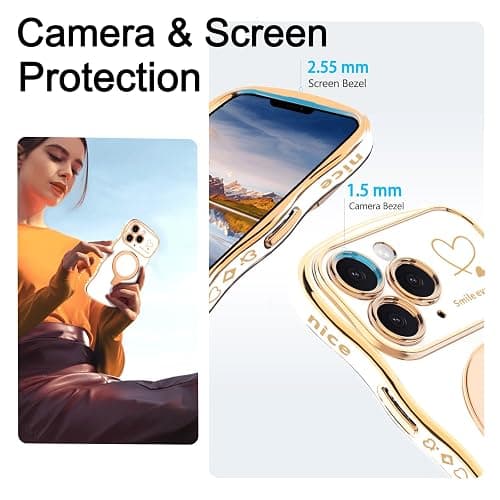 TKJSQ Case for iPhone 11 Pro Max with Magnetic Stand, Luxury Plating Curly Wavy Frame and Cute Heart Pattern, Lens Edge Raised Protection, Slim Shockproof Soft Case for iPhone 11 Pro Max-White thumbnail 6