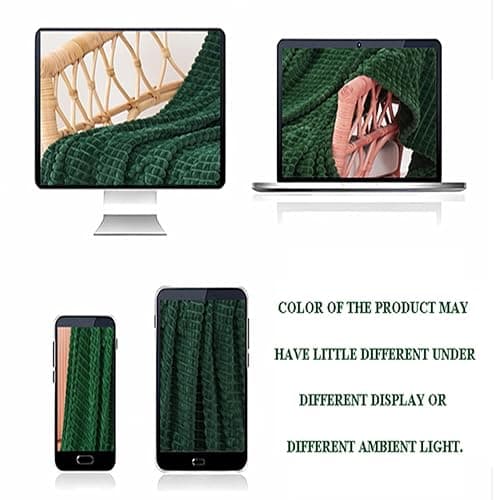 Puncuntex Green Throw Blanket 50"×60" Decorations Fleece Super Soft Plush Fuzzy Cozy Blanket with Square 3D Jacquard Grid Design Luxury Lightweight for Couch Sofa Chair,Dark Forest Green thumbnail 2