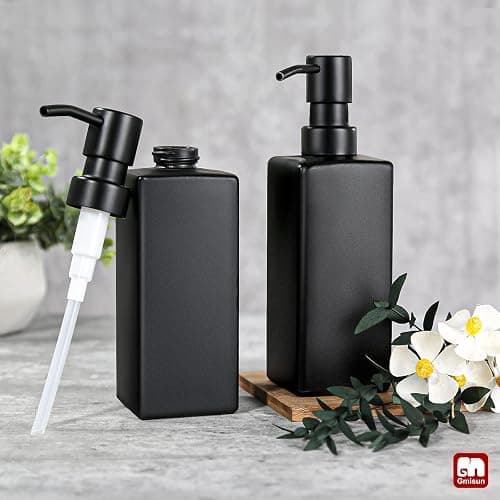 GMISUN Black Soap Dispenser, Hand Soap Dispensers Bathroom, 12oz Glass Soap Dispenser with Stainless Steel Pump, Dish Soap Dispenser for Kitchen, Bathroom/Kitchen Liquid Soap Dispenser Set, 2-Pack thumbnail 7