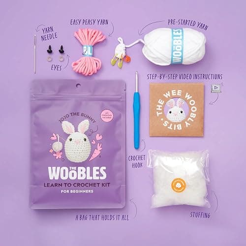 The Woobles Beginners Crochet Kit with Easy Peasy Yarn as seen on Shark Tank - with Step-by-Step Video Tutorials - JoJo The Bunny - Bunny thumbnail 2