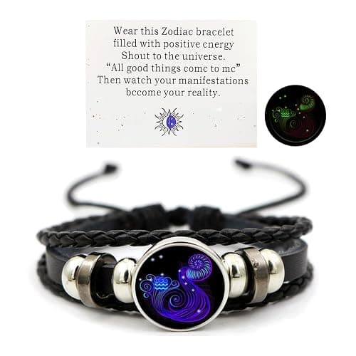 Zodiac Signs Spirit Bracelet Zodiac Bracelet for Women Men Adjustable 12 Constellation Bracelet Multilayer Zodiac Black Leather Bracelets Zodiac Sign Wrap Bracelet for Women Men Birthday Jewelry - Image 1