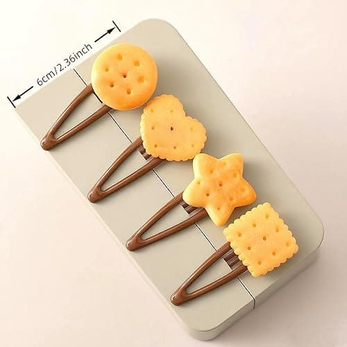 8 Pcs Novelty Biscuit Snap Clips Cute Food Hair Clips Fun Cookie Hairpins Baking Barrettes Funky Cartoon Hair Accessories for Back to School, Cosplay, Birthday & Costume thumbnail 4