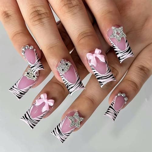 Pizadix 100 pcs 3D Sliver Nail Charms Y2K Cute Nail Charms Set with Kity, Butterfly, Bow, Star, Heart,Cross for Nail Art Decoration Y2K thumbnail 5