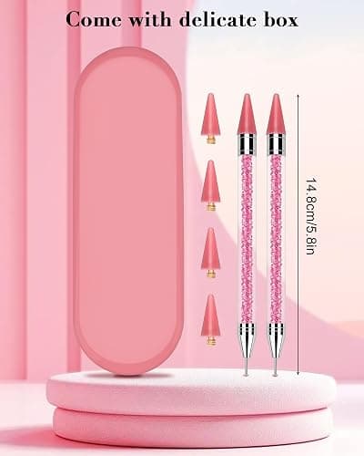 Rolybag Rhinestone Picker Tool, 2PCS Rhinestone Applicator Tool Dotting Wax Pen Dual-Ended with 4PCS Replaceable Wax Tips for DIY Nail Art Tool (Pink) thumbnail 5