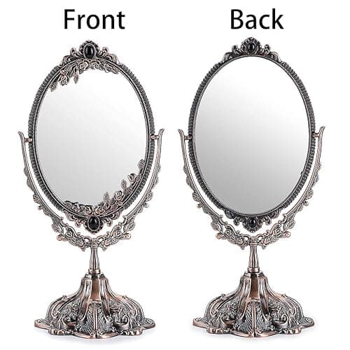 SUMTree Vintage Oval Double Sided Rotatable Dressing Mirror - Desktop Vanity Decorative Standing Tabletop (Small) (Red Bronze) thumbnail 7