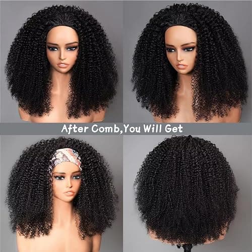 VIPbeauty Kinky Curly Half Wig Human Hair 200 Density 3 In 1 Seamless Flip Over Glueless Wear and Go Beginner Friendly Burmese Curly Half Wig Human Hair Drawstring Headband 20 Inch thumbnail 5