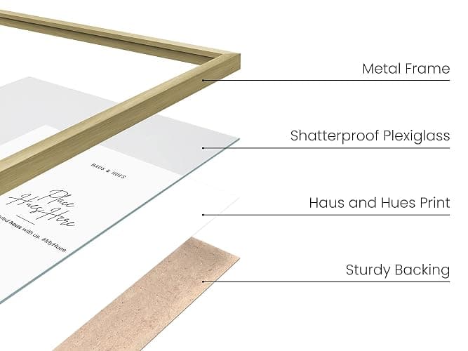 HAUS AND HUES 11x14 Gold Metal Picture Frames - Features Premium Aluminum, Vertical & Horizontal Hang, Shatterproof Plexiglass - Ideal for Home, Room, Office (11x14 in, Gold, Set of 9) thumbnail 3