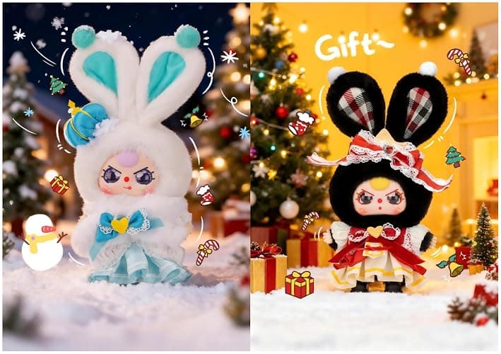 Baby Three Merry Christmas Plush Blind Box – Bunny Ears Reindeer Snowman Big Ear Designs Fluffy Fur Colorful Christmas Outfit Accessories Collectible Gift Random 1 of 9 Secret (Single Box Packaging) thumbnail 7