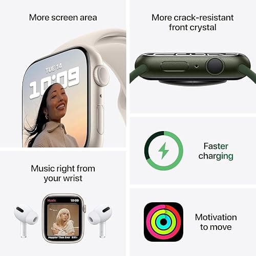 Apple Watch Series 7 (GPS, 41mm) Starlight Aluminum Case with Starlight Sport Band, Regular (Renewed) thumbnail 2