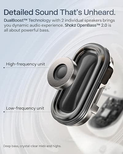SHOKZ NEW OpenFit 2+ Open-Ear Headphones, Dolby Audio Enabled, Comfortable Earbuds with Soft Ear Hooks, 48H Playtime, IP55 Water-Resistant, USB-C Fast Charging, Wireless Charging, Carrying Bag, Black thumbnail 3