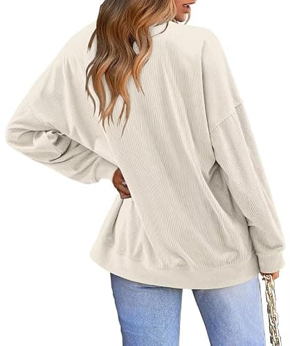 KISSMODA Women's Casual Long Sleeve Sweatshirt Color Block/Solid Crewneck Corduroy Pullover Cute Tops thumbnail 4