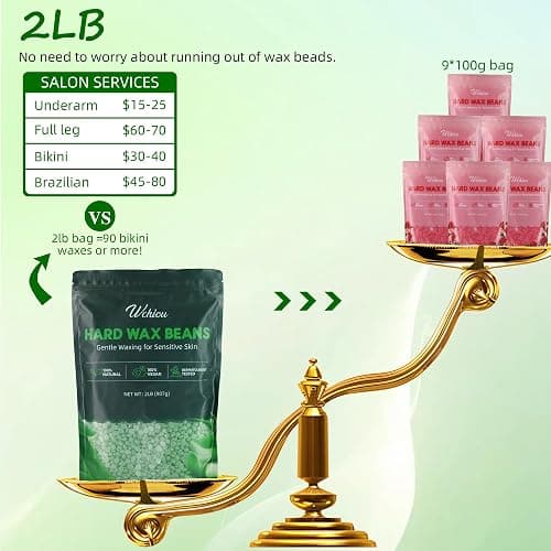 Wchiou Hair Removal Wax, 2lb Wax Beads for Sensitive Skin, With Pure Aloe Vera, For Face, Eyebrow, Leg, Bikini, Brazilian Waxing, Coarse Body Hair Specific thumbnail 5