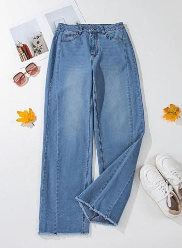 Sidefeel Women's Wide Leg Jeans High Waisted Strechy Raw Hem Zimbaplatinum Denim Pants thumbnail 3