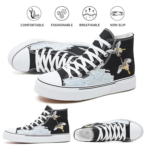 hash bubbie High Top Sneakers for Women Classic High Tops Canvas Shoes Lace up Women's Fashion Sneaker thumbnail 6