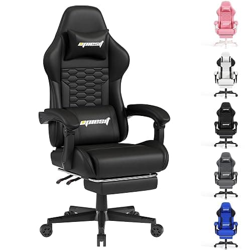 Opiesit Gaming Chair, Computer Gaming Chairs with Footrest, Linkage Armrests and Lumbar Support, High Back Ergonomic Office Chair for Adults, Big and Tall Desk Chair(Black) - Image 1