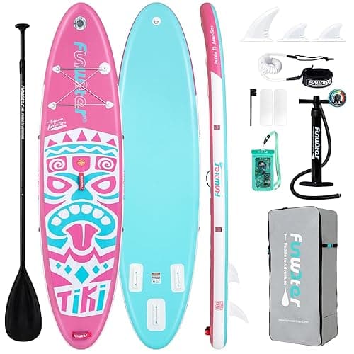 FunWater Inflatable Stand Up Paddle Board with Premium SUP Paddleboard Accessories, Wide Stable Anti-Slip EVA Deck, Paddle Boards for Adults & Youth of All Skill Levels - Pink