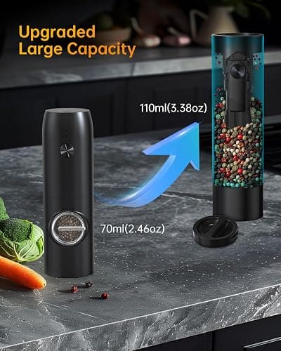 CIRCLE JOY Electric Rechargeable Salt and Pepper Grinder Set Top-Refill Automatic Pepper Mill Grinder with Charging Base, Adjustable Coarseness, Easy Filling Larger Capacity with Led for Home Kitchen thumbnail 5