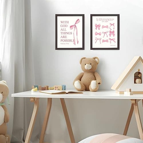 LARTSFRO Coquette Pink Bow Wall Art Decor Posters, Pink Bow Room Bedroom Bathroom Dorm Wall Art Decor Aesthetic for College Teen Girls Gifts, Inspirational Bible Verses Bow Wall Decor, 10x8 Inch Set of 4 Pcs Bow Pictures (DARK FRAMED) thumbnail 5