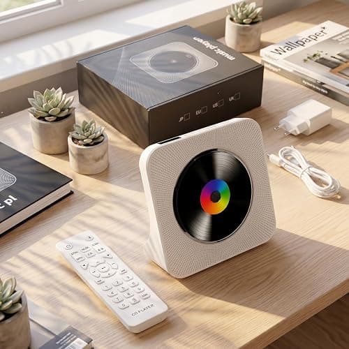 Gueray CD Player Portable Bluetooth Desktop CD Player for Home with Timer Built-in HiFi Speakers with LCD Screen Display Boombox FM Radio USB Type-c (White) thumbnail 8