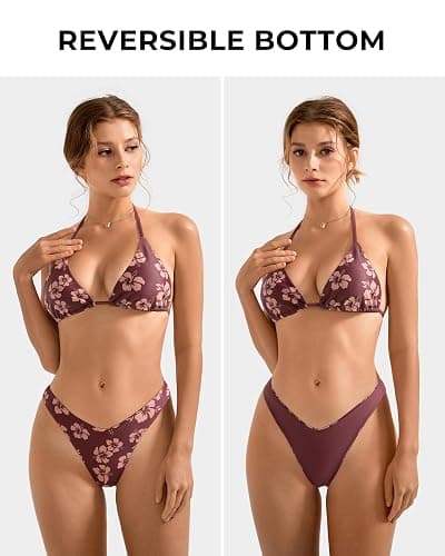 SUUKSESS Women Halter String Two Piece Bikini Sets Reversible Thong Swimsuit thumbnail 2