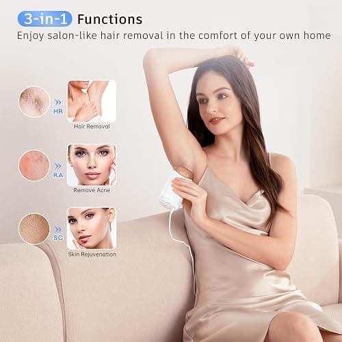Laser Hair Removal Ubroo IPL Hair Removal Device with 5℃ Ice Cooling, 3 In 1 Painless Hair Removal For Women Men Permanent Face Body Beauty Care (Gold) thumbnail 6
