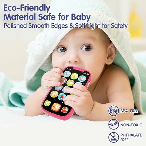 BABYFUNY Toys for 1 Year Old Girl Gifts, 15 Functions Phone Toddler Girl, Learning Baby Toys 12-18 Months, Kids Cell Phone Easter Basket Stuffers - Pink thumbnail 7