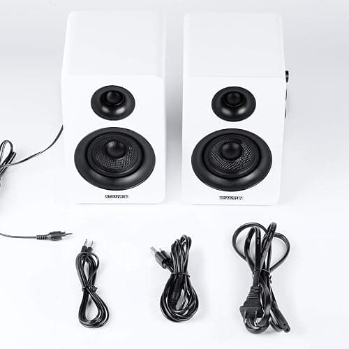 Sanyun SW208 3" Active Bluetooth 5.0 Bookshelf Speakers – 60W Carbon Fiber Speaker Unit - Built-in 24bit DAC Dynamic 3D Surround Sound 2.0 Computer PC Monitor Gaming (Pair, White) thumbnail 7