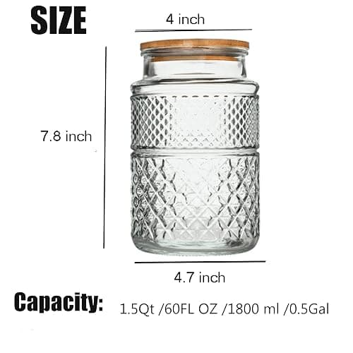 Large Glass Storage Jar, 60 FL OZ Glass Food Storage Containers with Bamboo Lid, Kitchen Containers Cereal Canisters Decorative Jar for Candy Snack Cookies Coffee Tea Nuts Airtight Jars thumbnail 3