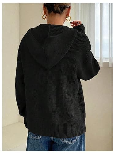 SOLY HUX Zip Up Cardigan for Women Hooded Cardigan Sweater Knitted Drop Shoulder Fall Clothes Winter Hoodies Outerwear thumbnail 3