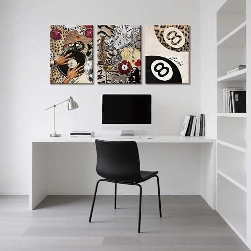 TUEASKY 3 Piece Leopard Canvas Wall Art Cheetah Framed Wall Art Funky 8 Ball Decor Black Girl Records Fashion Lucky Print for Bedroom Living Room Apartment Dorm 12x16in thumbnail 3