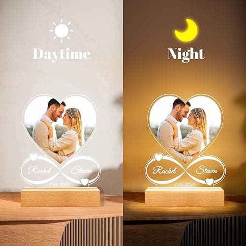 Personalized Picture Frame with Photo, Custom Picture Frames with Night Light, Customized Photo Frame, Personalized Christmas Anniversary Couple Gifts for Women Men Her Him Girlfriend Boyfriend Wife thumbnail 4