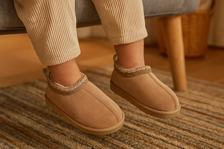 Project Cloud 100% Genuine Leather & Australian Shearling Slippers for Kids - Memory Foam Fuzzy & Non-Slip Fluffy Slippers Girls Footwear & Boys Footwear, Kids Unisex Shoe (Dream Warm) thumbnail 2
