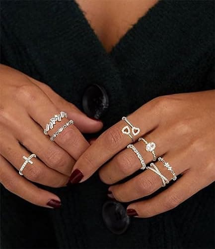 TOSGMY Gold Silver Rings For Women Non Tarnish Gold Plated Stackable Rings Wedding Engagement Bands Dainty 14K Gold Ring Simple Trendy Cubic Zirconia Thumb Stacking Ring Pack Size 4-11 thumbnail 2