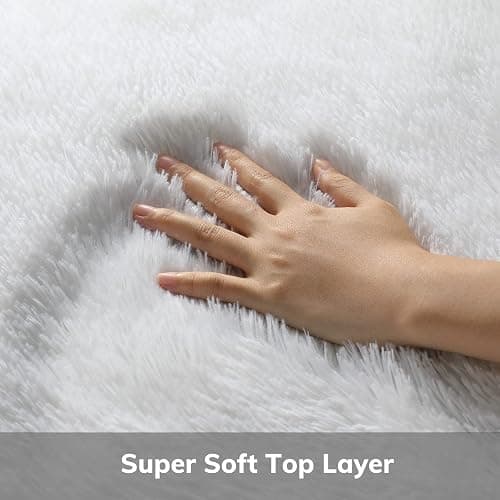 Ophanie White Area Rugs for Bedroom Fluffy, 4x6 Fuzzy Shag Plush Soft Shaggy Bedside Cream Rug, Ivory Living Room Carpet for Girls Kids Baby Teen Dorm Home Decor Aesthetic, Nursery - 4x6 Feet - 3- White thumbnail 2