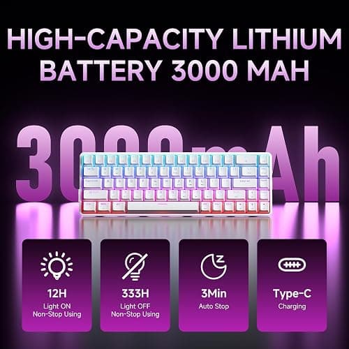 DIERYA DK68 Wireless Mechanical Keyboard, 60% Gaming Keyboard with Red Switch, Triple Mode 2.4GHz/USB-C/BT5.0, RGB Backlit, Anti-Ghosting Keys, 68 Keys Portable Mini Wired Office Keyboard-White thumbnail 5