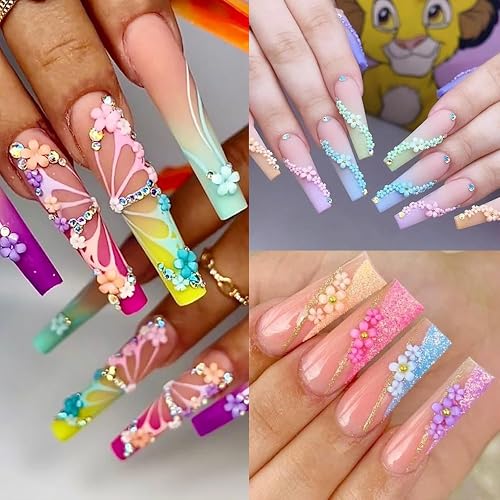GZMAYUEN 3D Blume Nagel Charms Metall Kaviar Perlen, 3D Pastell Acryl Blume für Nägel Design, Gold Kaviar Perlen Nagel Dekorationen Gemischte Strass Kit, Kristall AB Edelsteine Nagel Diamanten Strass thumbnail 3