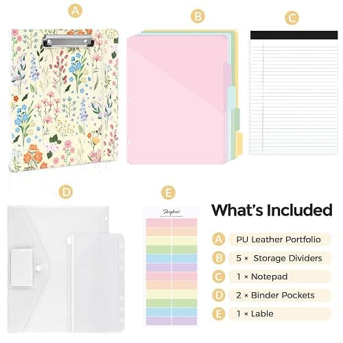 SKYDUE 1 Inch 3-Ring Binder with Clipboard, PU Aesthetic Binder with 5 Dividers, Notepad, Stickers & Pockets for Work and School (Letter Size) thumbnail 4