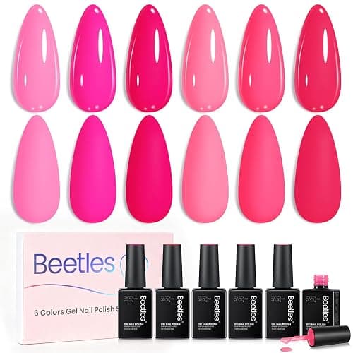 Beetles Pink Gel Polish Set, Summer Heartbeat, 6 Colors Gel Nail Polish Set | Light Hot Dark Pink Shades, Soak-Off UV LED, Long-Lasting Neon Nails Art for Salon, Home DIY & Holiday Manicures - Image 1
