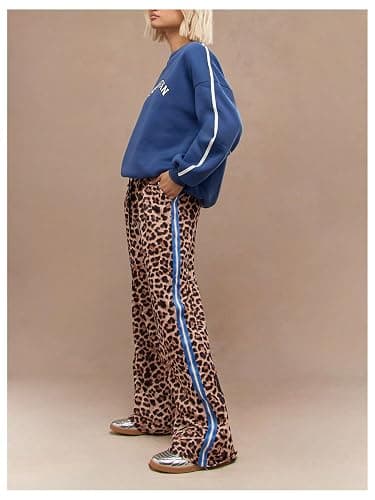 WDIRARA Women's Y2k Leopard Print Pants Elastic Waist Wide Leg Pants Trousers Bottoms thumbnail 3