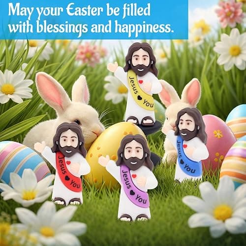 Yelakey Dashboard Jesus Bobblehead Jesus with Smile Face Blessing You Christian Car Accessories Religious Believers Home Decoration with Sticky Pad (Blue & Purple) thumbnail 4