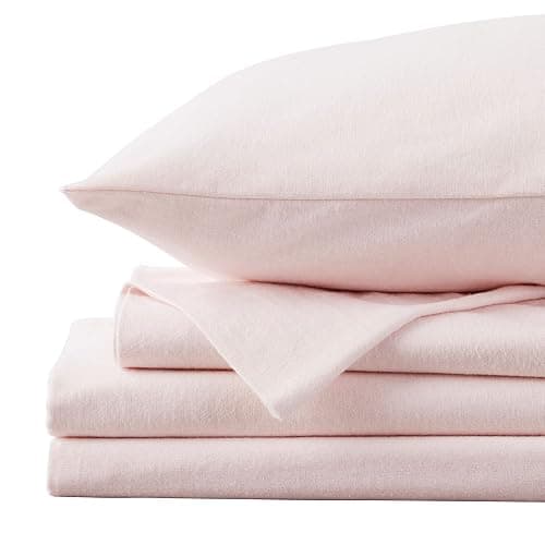 Market & Place 100% Turkish Cotton Flannel Sheet Set | 4 Piece Deep Pocket Solid Cozy Winter Bed Sheets | Double Brushed for Extra Softness & Comfort | Chalet Collection (Full, Blush Pink) thumbnail 2