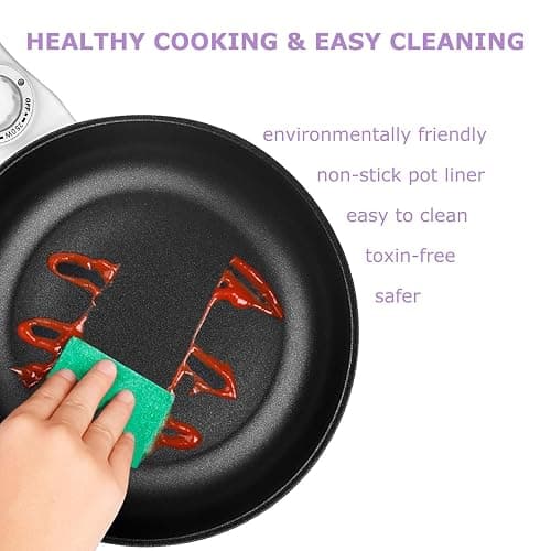Dezin Hot Pot Electric Upgraded, Non-Stick Sauté Pan, Rapid Noodles Electric Pot, 1.5L Mini Portable Hot Pot for Steak, Egg, Fried Rice, Ramen, Oatmeal, Soup with Power Adjustment - 1.5L(Without Steamer) - Beige thumbnail 5