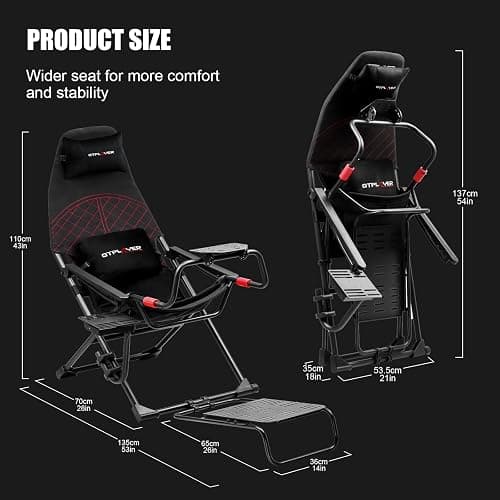 GTPLAYER Sim Racing Cockpit Foldable & Adjustable for High Performance Sim Racing Compact & Flexible Supports All Steering Wheels & Pedals for PC Wheel and Pedals Not Included, Red thumbnail 2