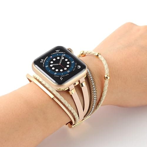 WONMILLE Posh Leather Bands Compatible with Apple Watch 41mm 40mm 38mm 45mm 44mm 42mm 49mm Women, Boho Bracelets Jewelry Multilayer Wrap Strap for iwatch Series Ultra 10 9 8 7 6 5 4 3 2 1 SE thumbnail 5
