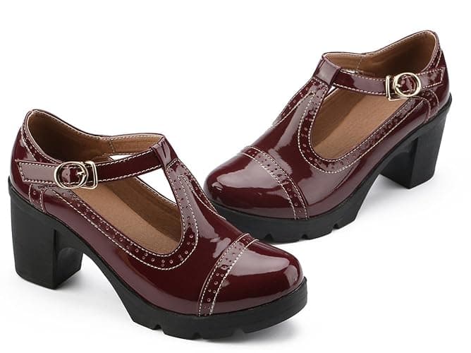 DADAWEN Women's Classic T-Strap Platform Mid-Heel Square Toe Oxfords Dress Shoes thumbnail 6