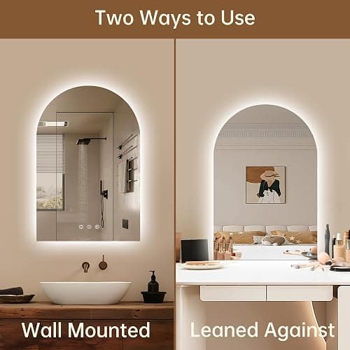 OUMUSU Arched Backlit Mirror Bathroom 24"x36", LED Mirror for Bathroom-Anti-Fog, Dimmable-Bathroom Mirror with Lights,3 Colors thumbnail 8